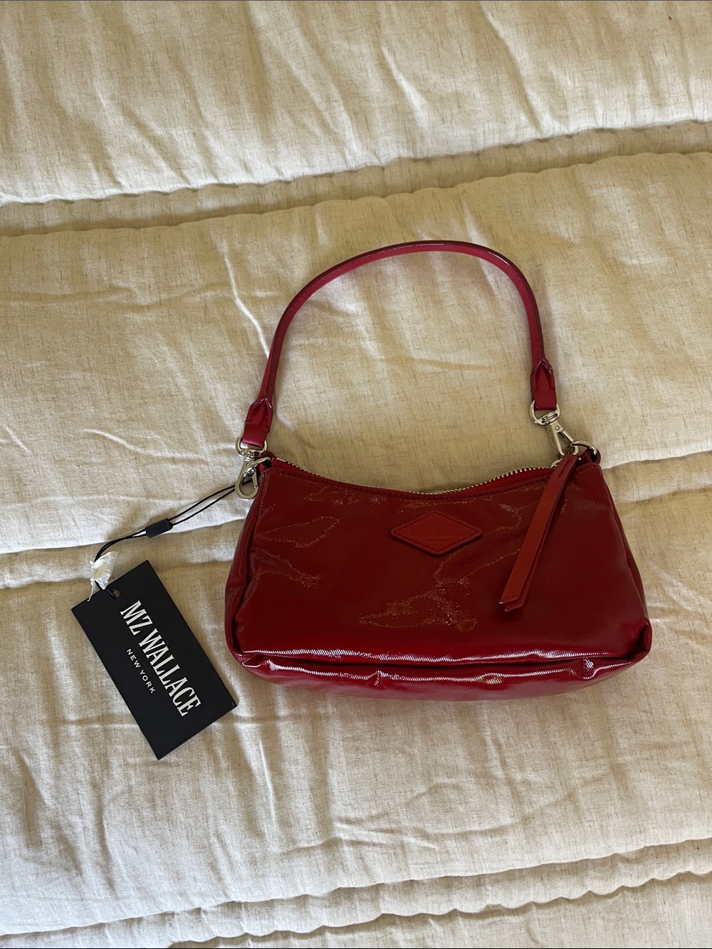 MZ Wallace Red Patent Mini Shoulder Bag with Top Handle